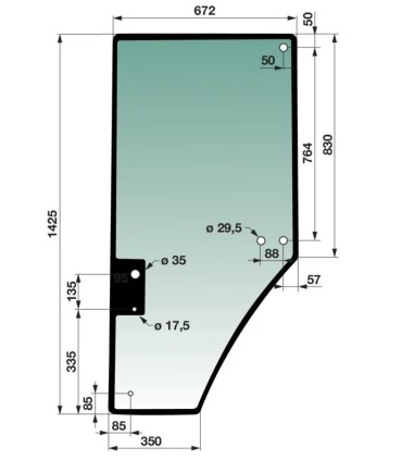 LEFT-HAND DOOR GLASS ADAPTABLE FOR JOHN DEERE 7210 7400 7410 7510  7600 7610 7700 7710 7800 7810 R131163