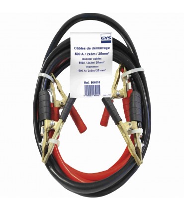 GYS CABLES DEMARRAGE 500A 2x3m Pinces Pro Laiton Pur